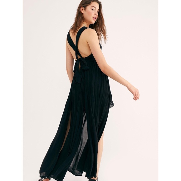 FREE PEOPLE Black Greek Goddess Strong Statement Thigh Slits Maxi Dress - Picture 2 of 15
